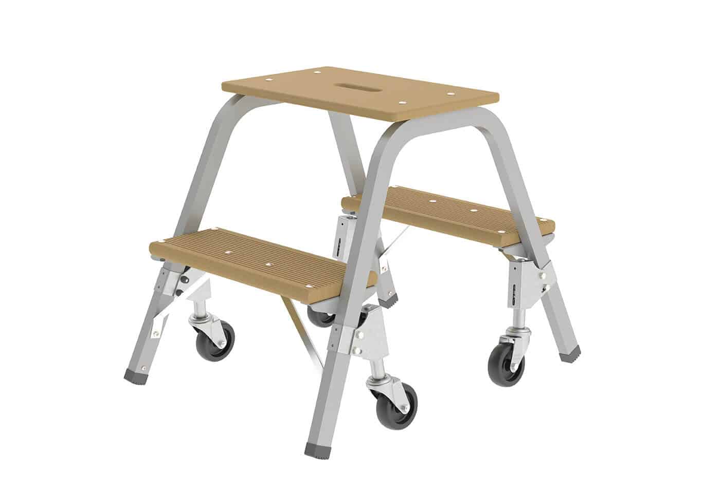 Guenzburger-Steigtechnik-Stahl-Holz-Tritt-mit-Brems-Lenkrollen