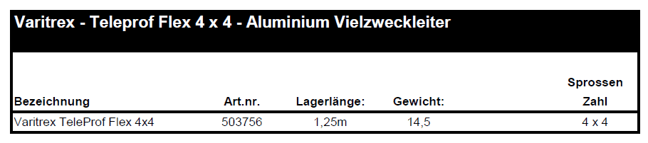 altrex varitex teleprof flex 4x4 vielzweckleiter alu